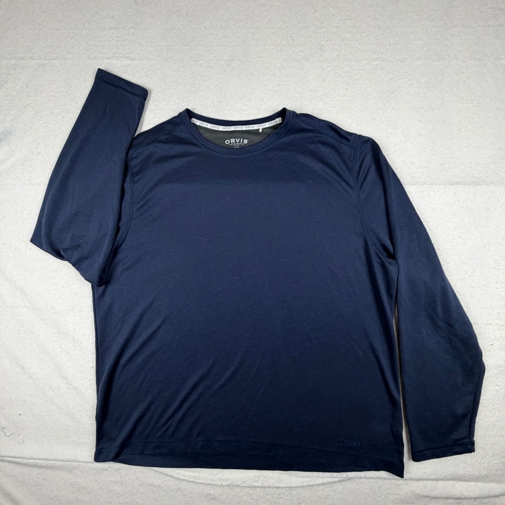 Orvis Classic Collection Mens XXL Navy Blue Long Sleeve Crewneck Slub Shirt